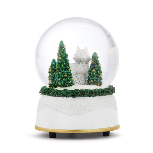 Fox Glittered Greenery Musical Snow Globe - 4x5.5in slide 