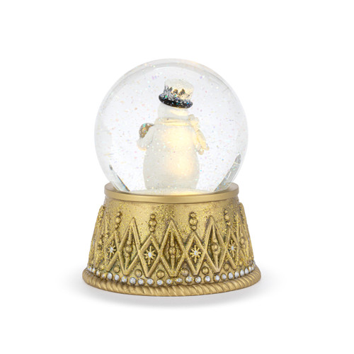 Snowman with Heart Lit Gold Snow Globe - 4.5x6in slide 