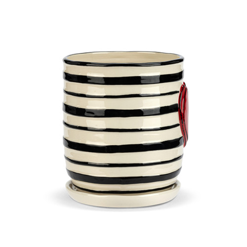 Stripe Red Heart Ceramic Planter & Saucer - 6x7.5in slide 