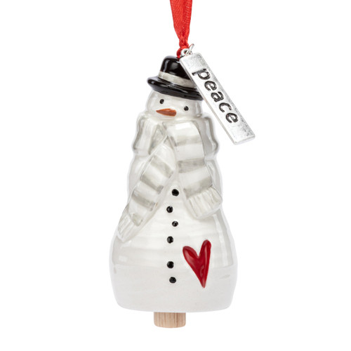 Peace Snowman Red Heart Mini Bell Ornament - 1.5x3in slide