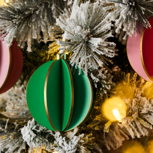 Green Pink and Coral Wood Round Ornaments 3 Assorted - 3x4in slide 