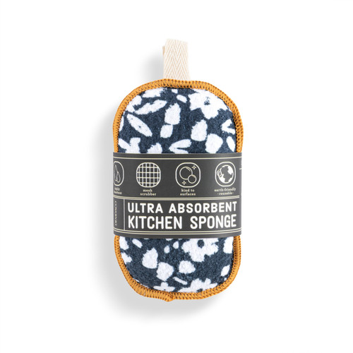 Navy Floral Absorbent Reversible Sponges Set of 2 - 3x5in slide 