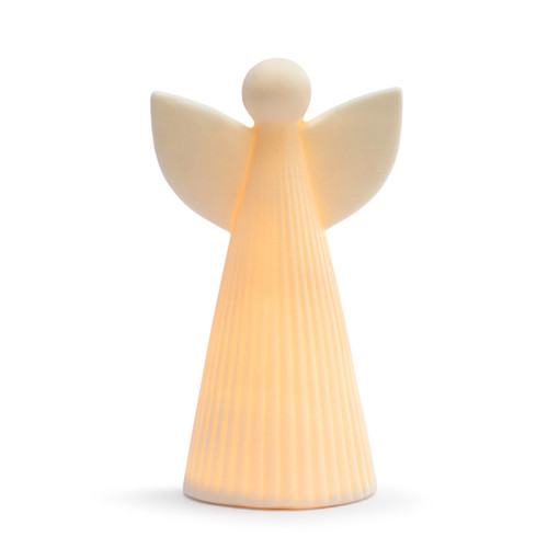 White LED Ceramic Large Angel Figure - 4x7in slide 