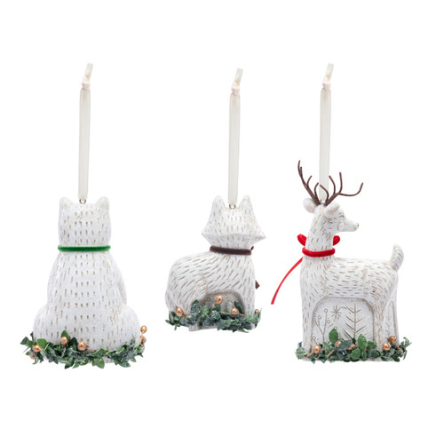 Deer Fox & Polar Bear Paper Pulp Ornaments - 3 Assorted slide 