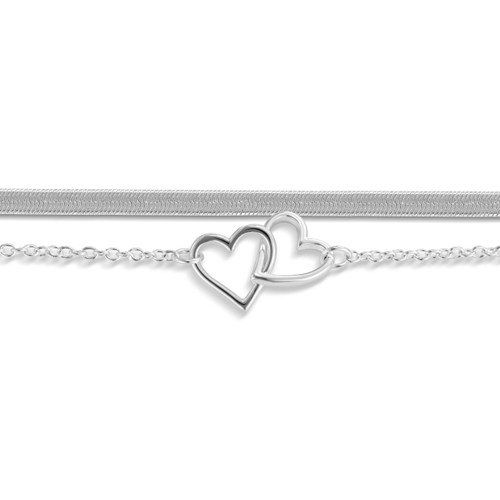 Layered Heart Silver Bracelet 6.5in slide 