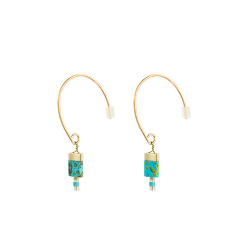 Beaded Tile Turquoise Earrings - 13.15x5.5mm slide 