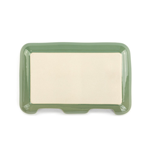 Green Pressed Floral Double Spoon Rest - 7x5in slide 