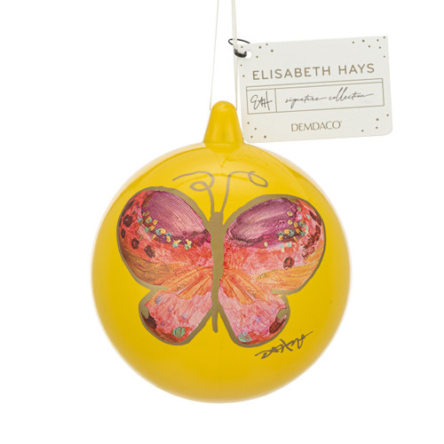 Pink Butterfly Mustard Round Ornament - 4in slide 