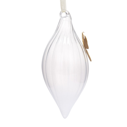 White Milk Glass Ornament with Butterfly Charm - 3x7in slide 