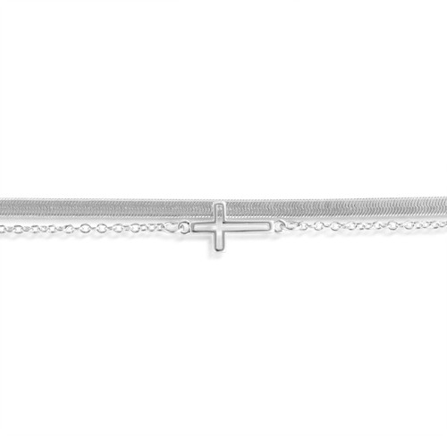 Layered Cross Silver Bracelet 6.5in slide 
