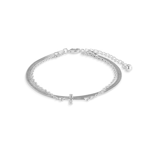 Layered Cross Silver Bracelet 6.5in slide 