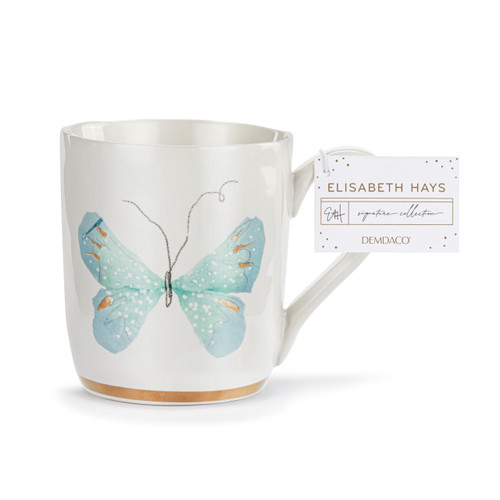 Light Blue Butterfly White Mug with Gold Trim - 14oz slide 