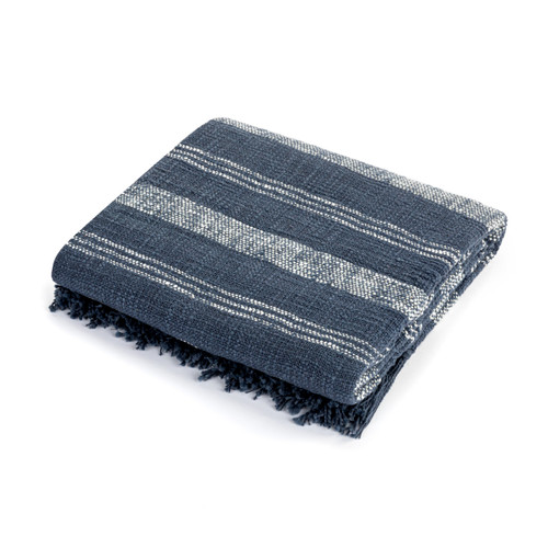 Blue with White Stripe Fringe Throw Blanket - 50x60in slide 