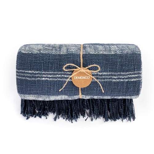Blue with White Stripe Fringe Throw Blanket - 50x60in slide 