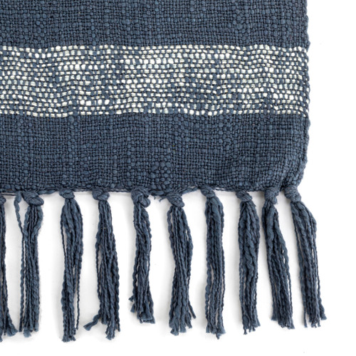 Blue with White Stripe Fringe Throw Blanket - 50x60in slide 