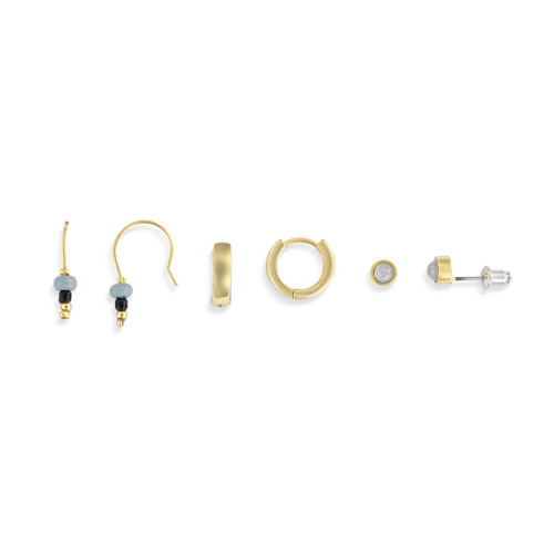 Dainty Bead Gold & Ivory Earrings Set of 3 - 12x10mm slide