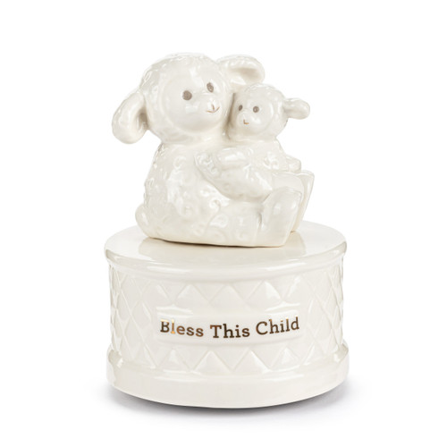 Wrapped in Prayer Ceramic Lamb Music Box - 4x5.5in slide 