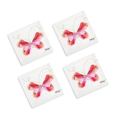 Pink Butterfly Fabric Cocktail Napkins Set of 4 - 6in slide