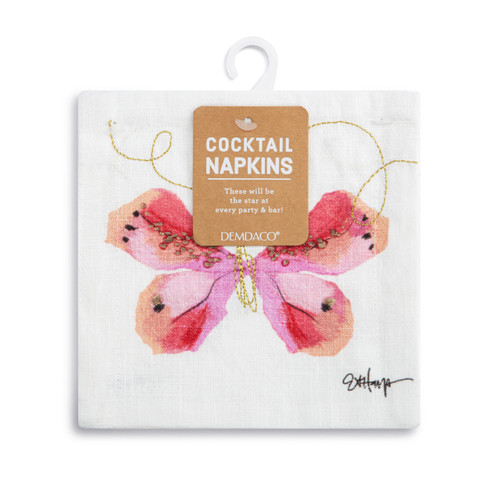 Pink Butterfly Fabric Cocktail Napkins Set of 4 - 6in slide 