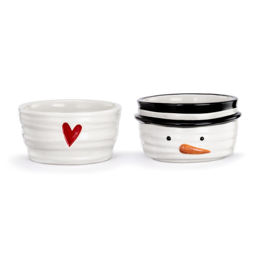Snowman Red Heart Cream Small Bowls Set of 2 - 8oz slide 