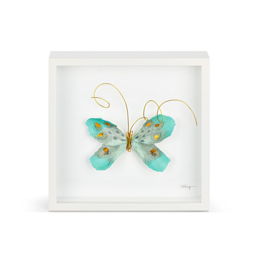 Turquoise & Gold Butterfly Wall Art - 10"sq slide 