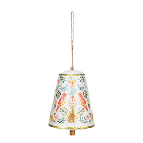 Paper Mache Coral and Blue Floral Hanging Bell - 5x6in slide 