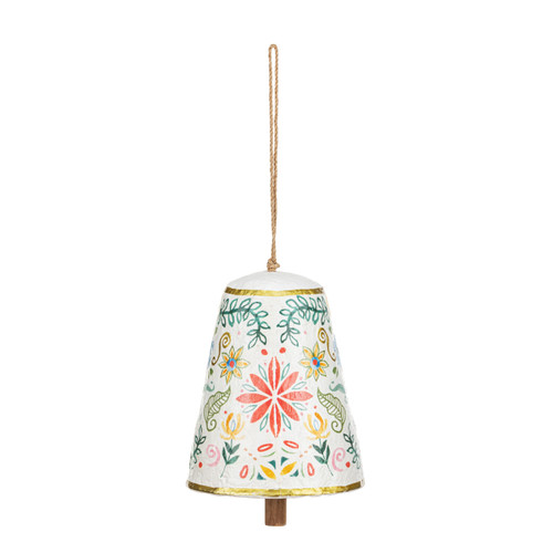 Paper Mache Coral and Blue Floral Hanging Bell - 5x6in slide 