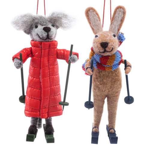 Felt Rabbit and Fox Ski Ornaments - 2 Assorted slide 