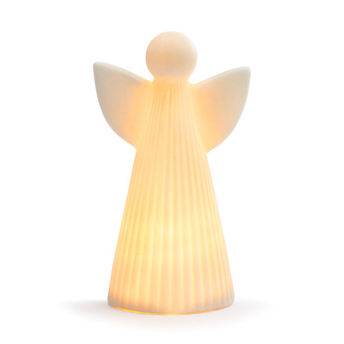 White LED Ceramic Small Angel Figure - 3x5in slide 