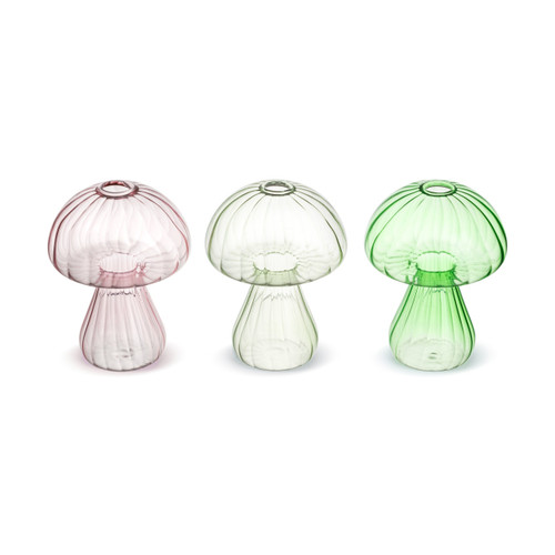 Green Glass Mushroom Single Hole Arranging Vases 3 Assorted - 5x6in slide 