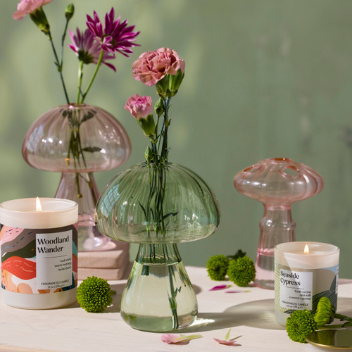 Green Glass Mushroom Single Hole Arranging Vases 3 Assorted - 5x6in slide 