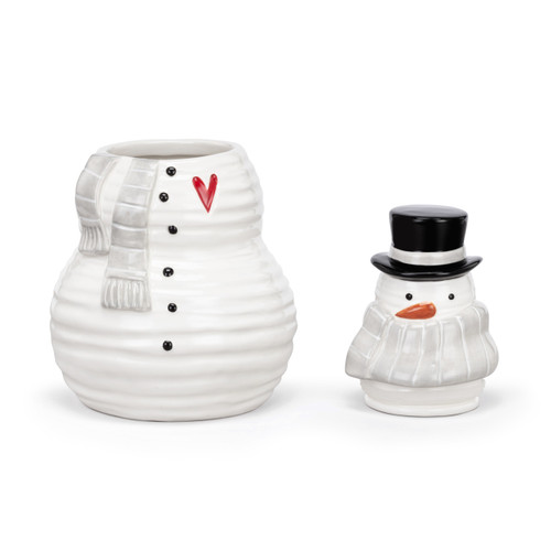 Snowman Red Heart Cream Ceramic Cookie Jar - 7x12.5in slide 