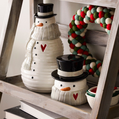 Snowman Red Heart Cream Ceramic Cookie Jar - 7x12.5in slide 