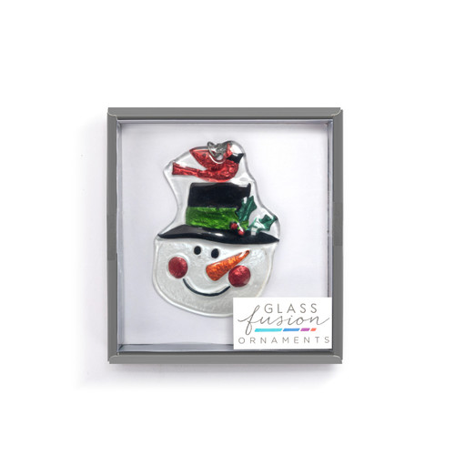 Snowman with Cardinal Glass Ornament - 3x4in slide 