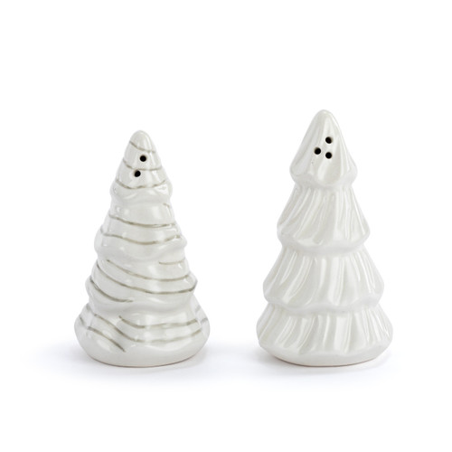 Snowy Trees Cream Ceramic Salt & Pepper Shakers Set of 2 - 2x4in slide