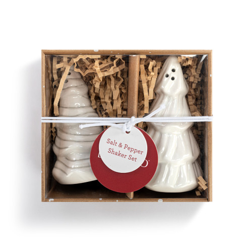 Snowy Trees Cream Ceramic Salt & Pepper Shakers Set of 2 - 2x4in slide 