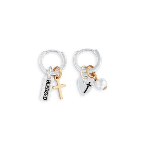 Faith Charm Silver Earring Set - 8mm slide 