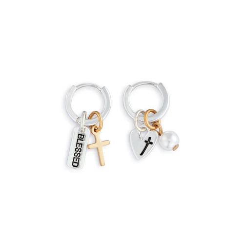 Faith Charm Silver Earring Set - 8mm slide 