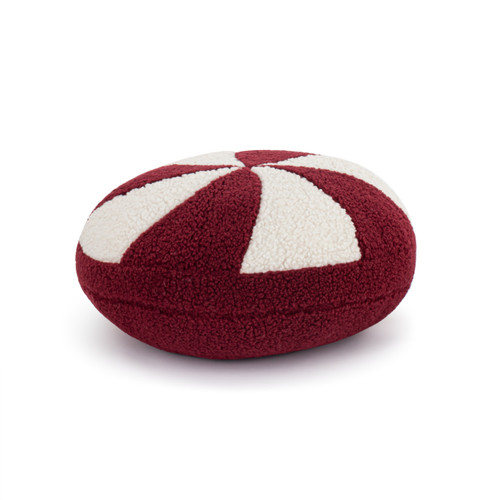 Boucle Red and White Peppermint Round Pillow - 15in slide 