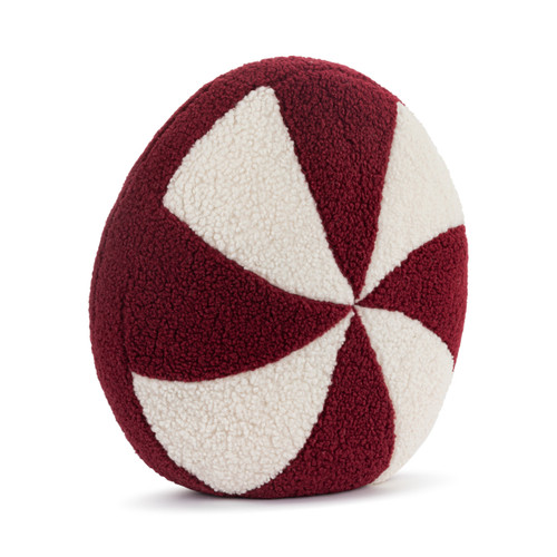 Boucle Red and White Peppermint Round Pillow - 15in slide 