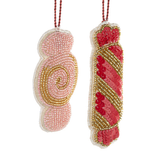 Holiday Candy Beaded Fabric Ornaments 2 Assorted - 2x4in slide 