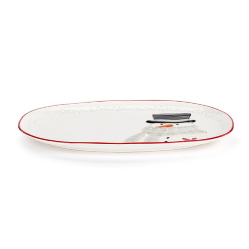 Snowman Red Heart Cream Ceramic Platter - 15x11in slide 