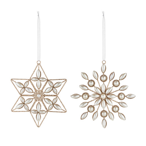 Gilver Glitter and Pearl Snowflake Ornaments 2 Assorted - 5x6in slide 