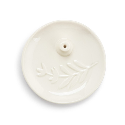 Cream Botanical Ceramic Incense Holder - 4.5in slide 