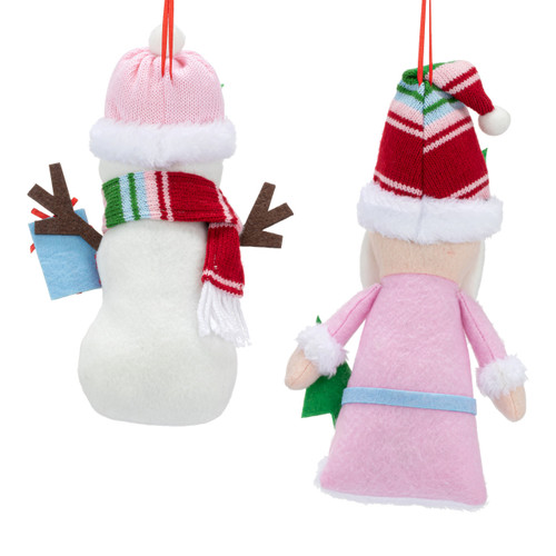 Pink Santa and Snowman Fabric Ornaments 2 Assorted - 5x10in slide 