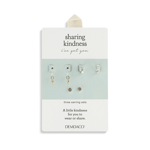 Dainty Bead Silver & Gray Earrings Set of 3 - 12x10mm slide 