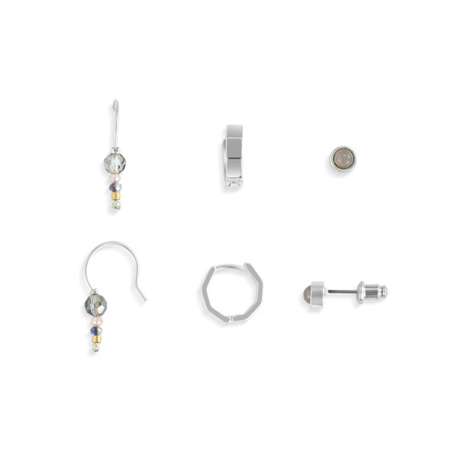Dainty Bead Silver & Gray Earrings Set of 3 - 12x10mm slide 