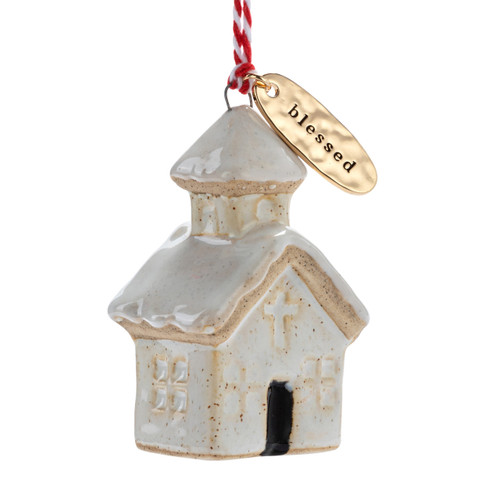 Blessed Cream Church Shaped Ornament - 1.5x2in slide 