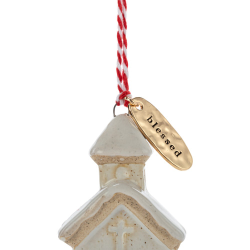 Blessed Cream Church Shaped Ornament - 1.5x2in slide 