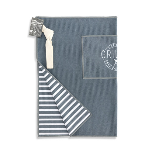 Let's Get Grillin Men's Grey Absorbent Half Apron - 27x20in slide 